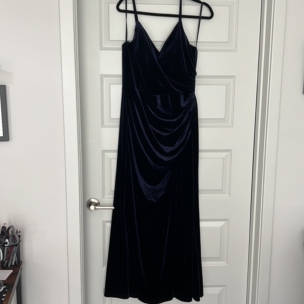 Navy Blue Velvet Bridesmaid Dress